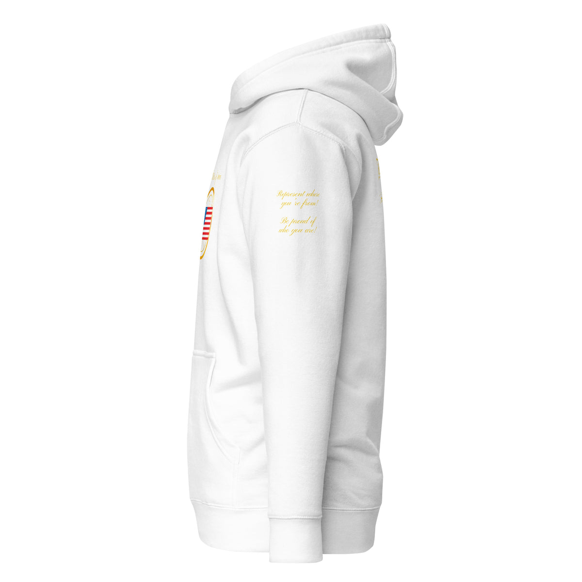 USA Patriot unisex fitted pullover hoodie in white, left side view — World Reps Apparel