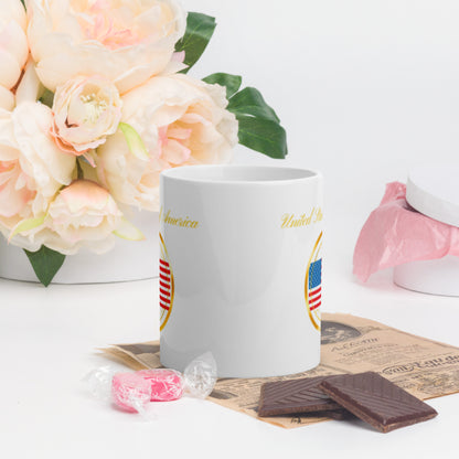 USA flag double-sided ceramic mug, 11 oz, front view — World Reps Apparel