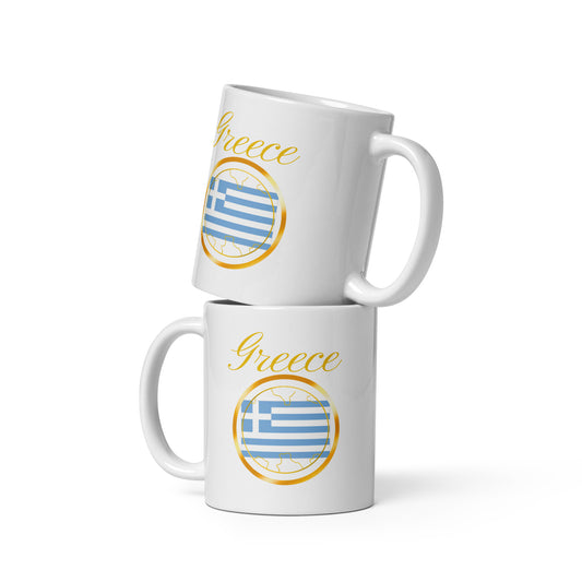 Greece double-sided ceramic mug, 11 oz in white, front view — World Reps Apparel