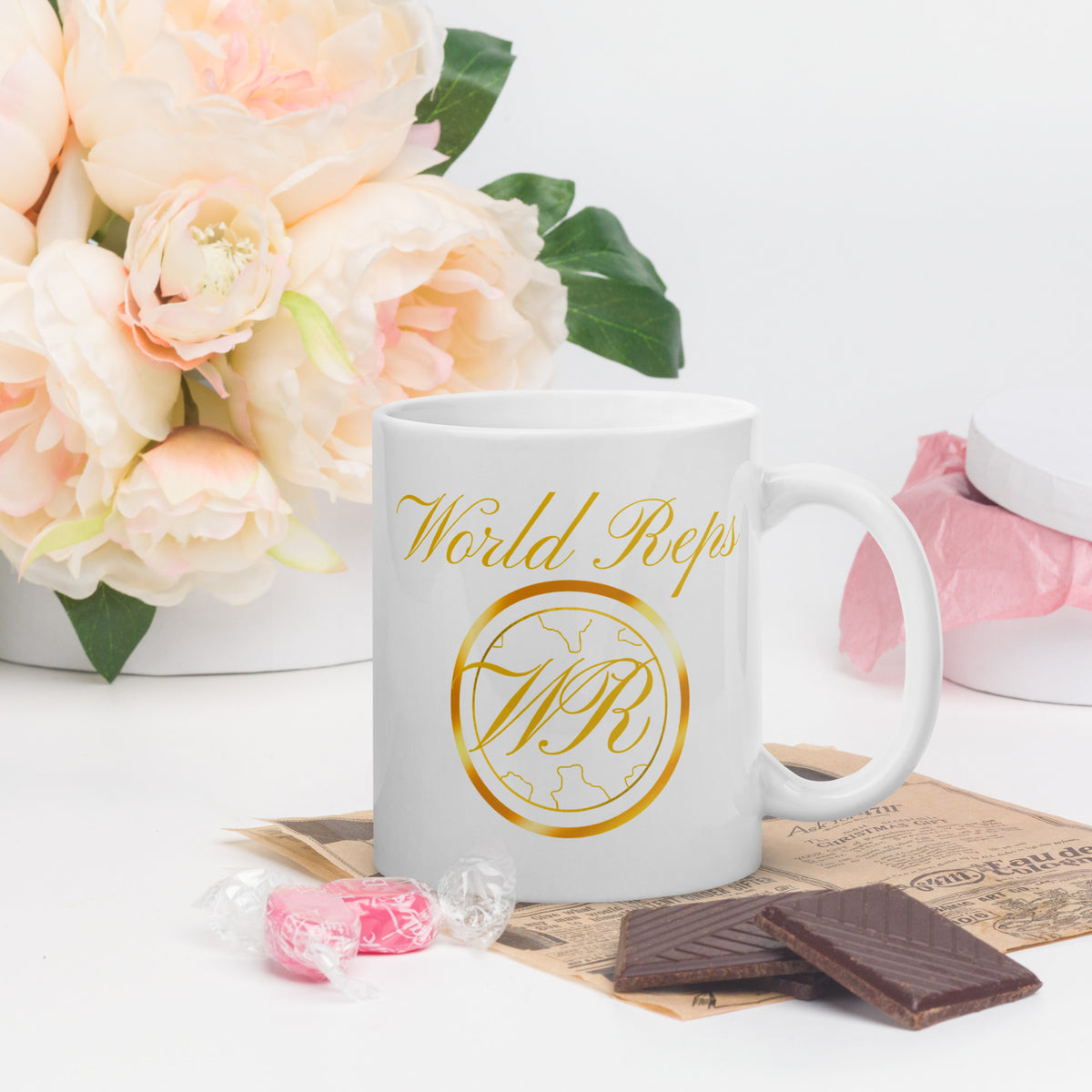 World Reps double-sided ceramic mug, 11 oz, handle on the right — World Reps Apparel