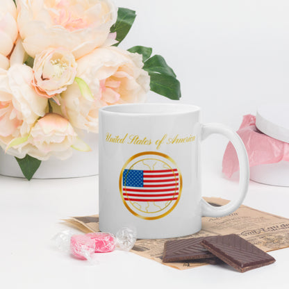 USA flag double-sided ceramic mug, 11 oz, handle on the right — World Reps Apparel