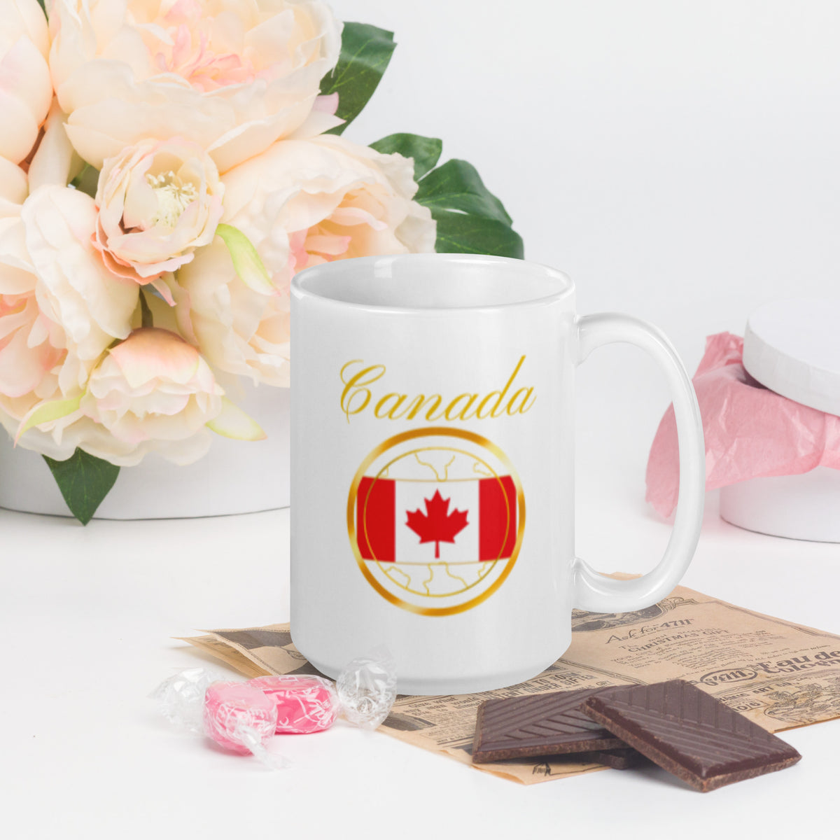 Canada flag double-sided ceramic mug, 15 oz, handle on the right — World Reps Apparel