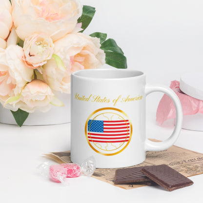USA flag double-sided ceramic mug, 20 oz, handle on the right — World Reps Apparel