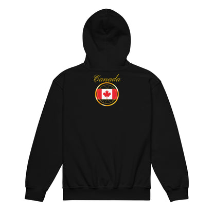 Canada Trinity kids pullover hoodie in black, back view — World Reps Apparel