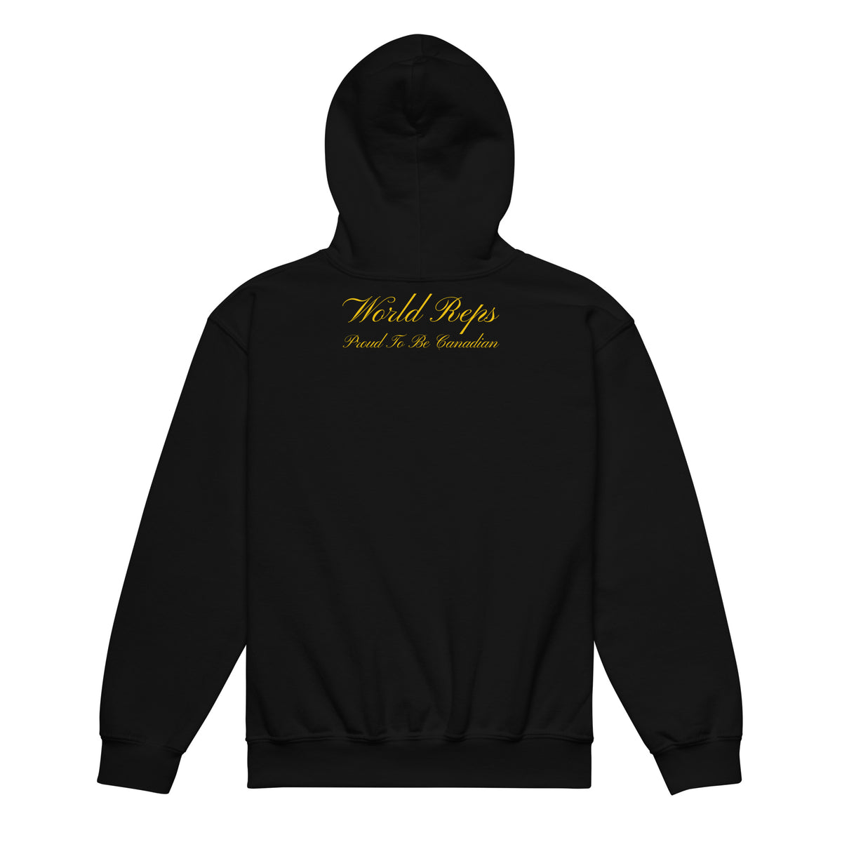 Canada Patriot kids pullover hoodie in black, back view — World Reps Apparel