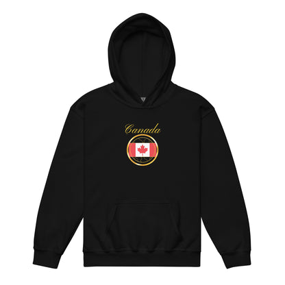 Canada Patriot kids pullover hoodie in black, front view — World Reps Apparel
