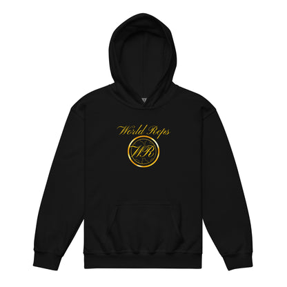 USA Trinity kids pullover hoodie in black, front view — World Reps Apparel