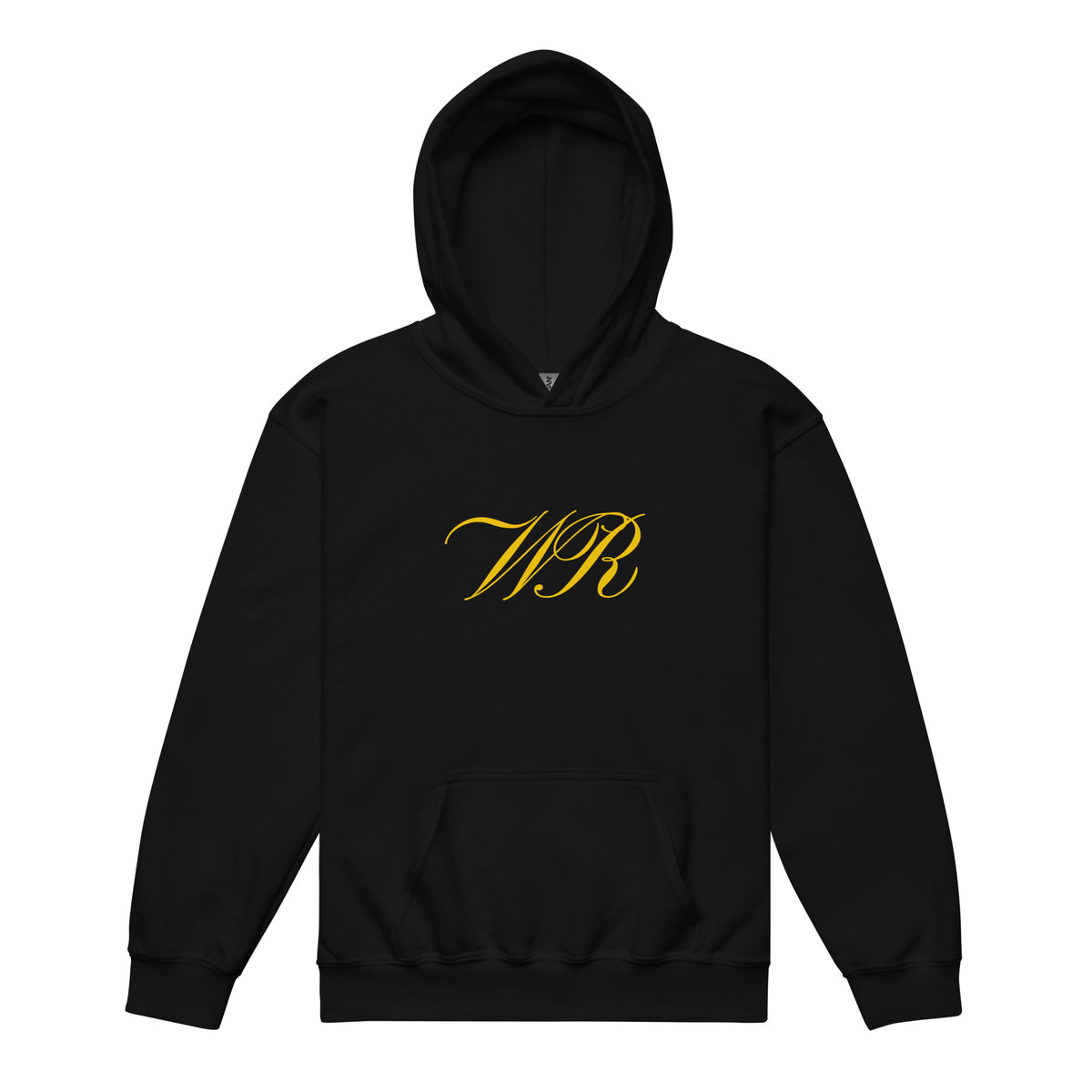 World Reps Patriot kids pullover hoodie in black, front view — World Reps Apparel