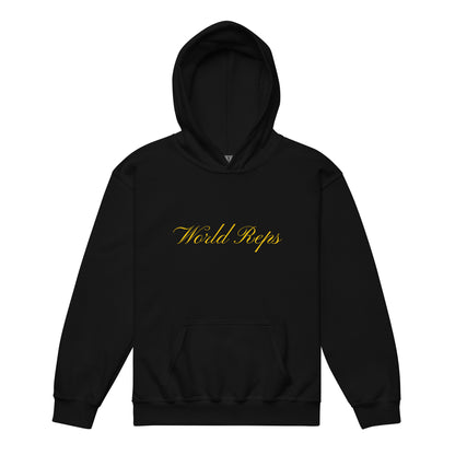 World Reps Legacy kids pullover hoodie in black, front view — World Reps Apparel
