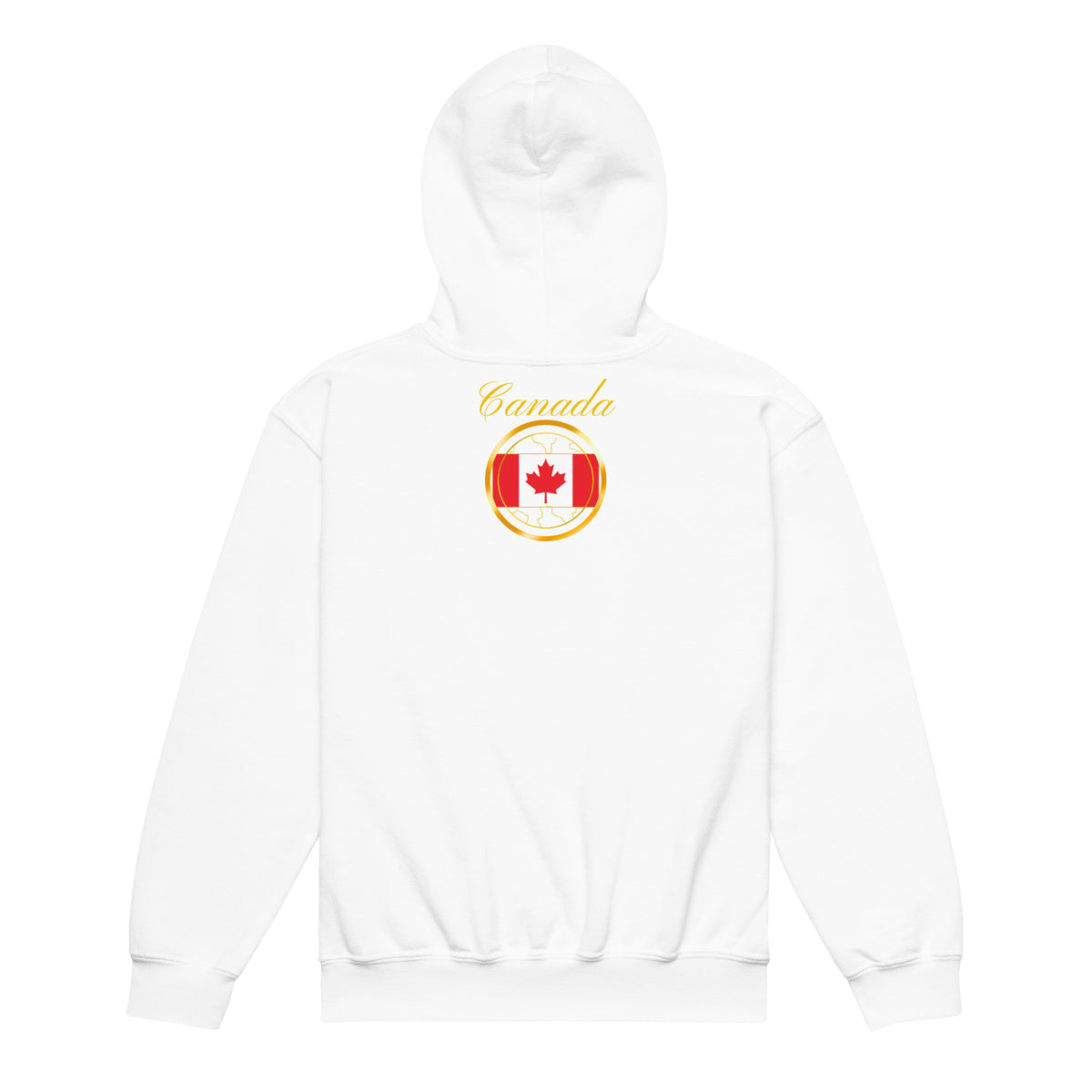 Canada Trinity kids pullover hoodie in white, back view, second image — World Reps Apparel