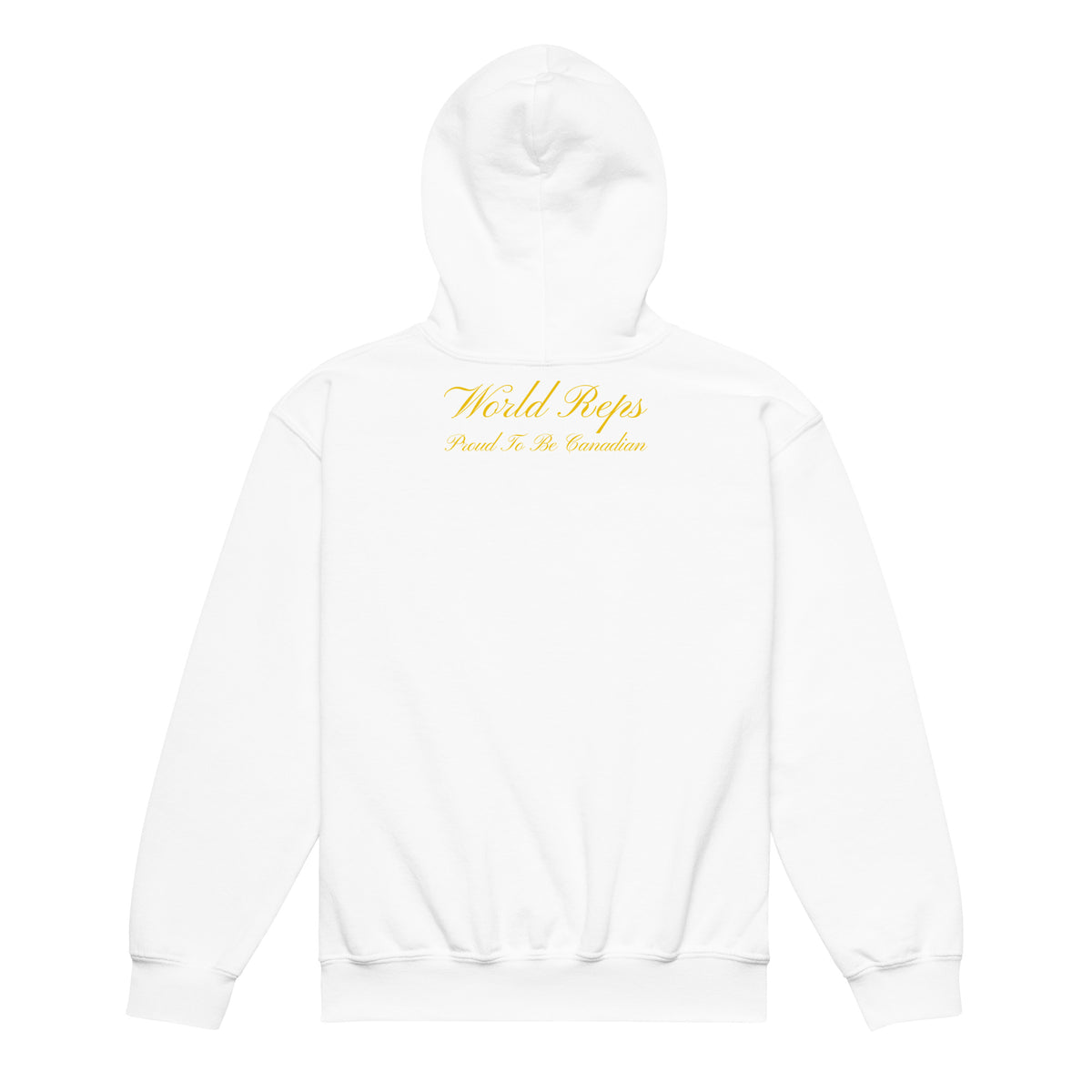 Canada Patriot kids pullover hoodie in white, back view, second image — World Reps Apparel