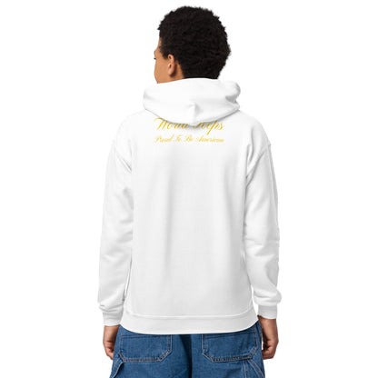 USA Patriot kids pullover hoodie in white, back view — World Reps Apparel