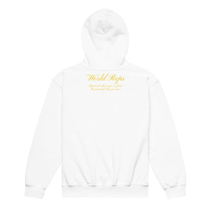 USA Unity kids pullover hoodie in white, back view, second image — World Reps Apparel