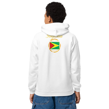 Guyana Trinity kids pullover hoodie in white, back view — World Reps Apparel