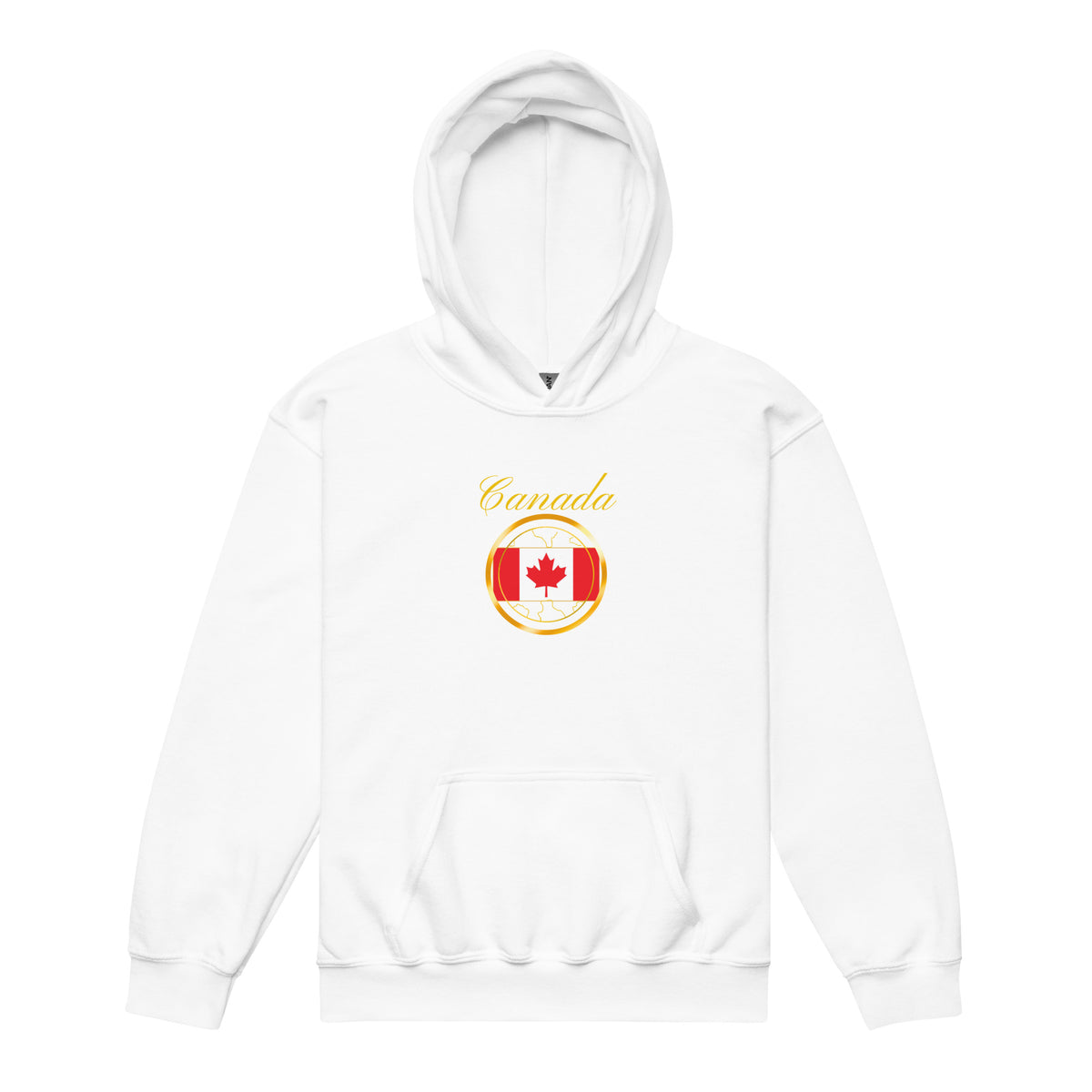 Canada Unity kids pullover hoodie in white, front view, second image — World Reps Apparel