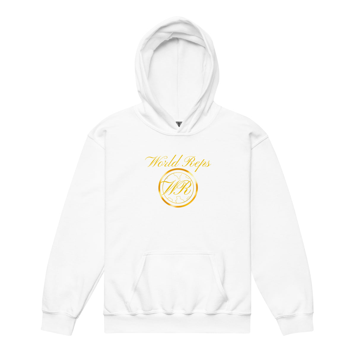 USA Trinity kids pullover hoodie in white, front view, second image — World Reps Apparel
