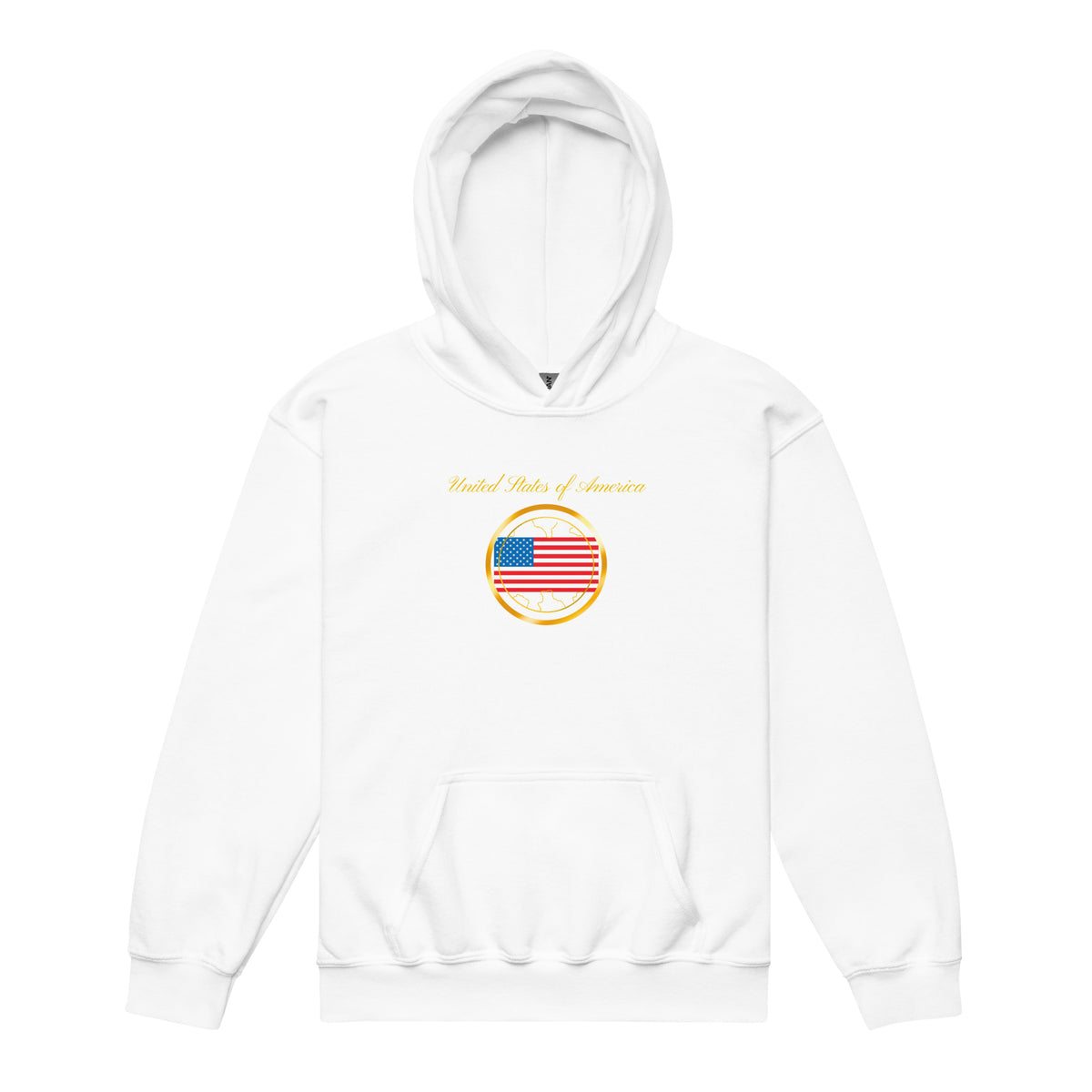 USA Unity kids pullover hoodie in white, front view, second image — World Reps Apparel