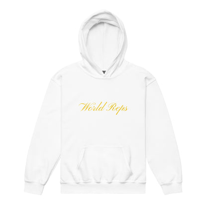 World Reps Legacy kids pullover hoodie in white, front view, second image — World Reps Apparel