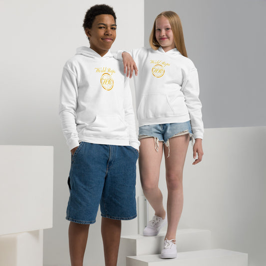 India Trinity kids pullover hoodie in white, front view — World Reps Apparel